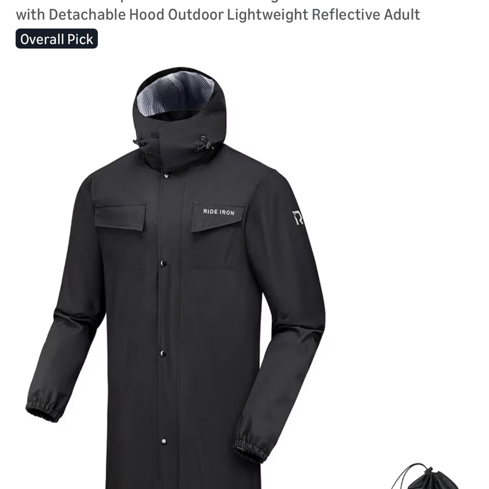 Men's Black Raincoat with Detachable Hood